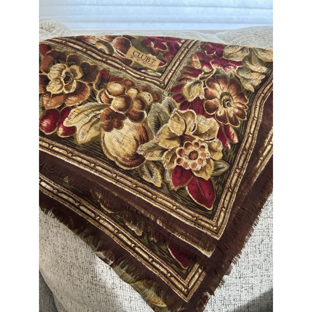 Club 7 Echo Burgundy Brown Floral Harvest Fall 100% Wool 34" X 34" Scarf